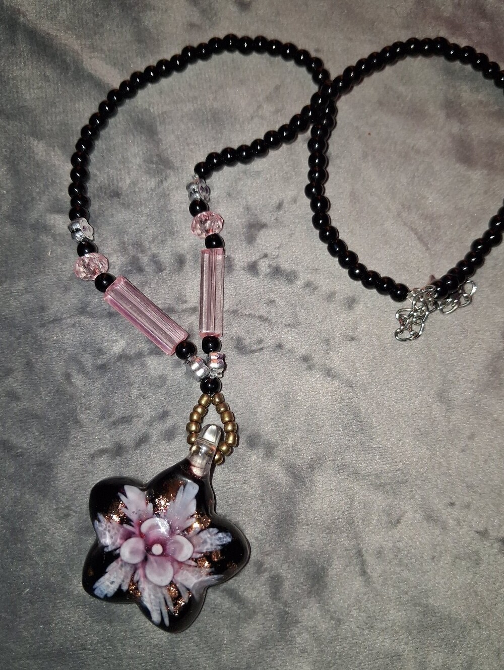 Handcrafted Pink Floral Glass Pendant Necklace